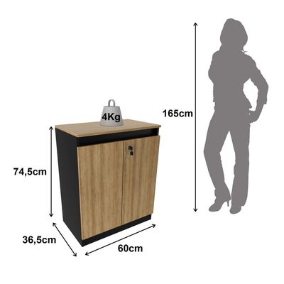 Balcão para Escritório com 2 Portas e Chave ME4149 Amêndoa/Preto Tecnomobili