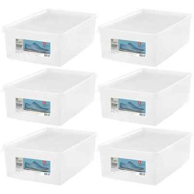 Kit 6 Caixas para Sapatos Tampas Ventiláveis Plástico Ordene Organizadores Empilháveis Calçados