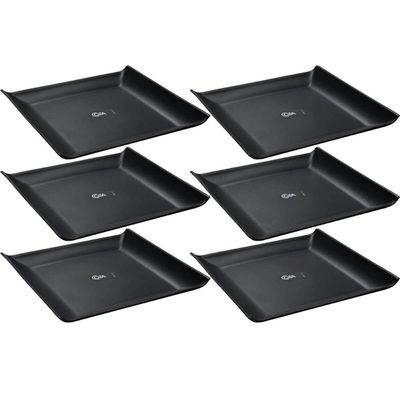 Kit 6 Bandejas Quadradas Preta 20,6cm Prato Cosy Petiscos Sa