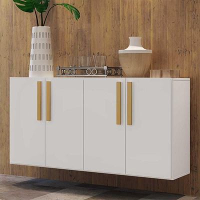 Aparador Buffet 4 Portas Suspenso Viena Branco/natural