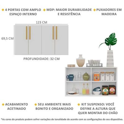 Aparador Buffet 4 Portas Suspenso Viena Branco/natural