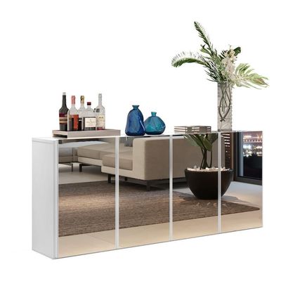 Aparador Buffet 4 Portas com Espelho Suspenso Branco