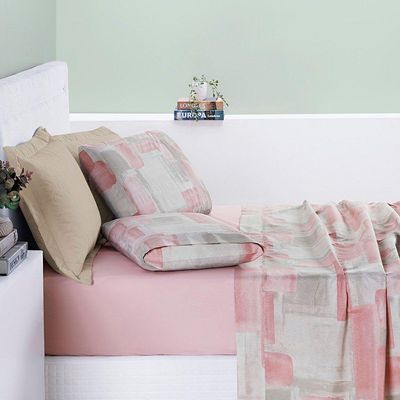 Jogo De Cama Lençol Maggy Queen 4 Peças Percale 200 Fios Estampado Quadri Rosa 80% Algodão - 20% Poliéster