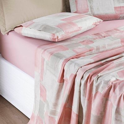 Jogo De Cama Lençol Maggy Queen 4 Peças Percale 200 Fios Estampado Quadri Rosa 80% Algodão - 20% Poliéster