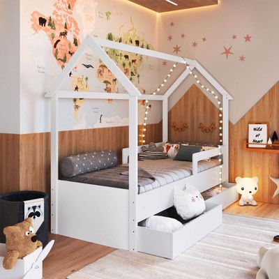 Cama Infantil Montessoriana com Gavetas Branca