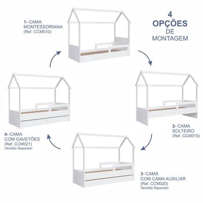 Cama Infantil Montessoriana com Gavetas Branca