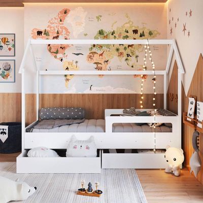 Cama Infantil Montessoriana com Gavetas Branca