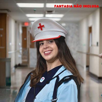Quepe Enfermeira Adulto Branco E Vermelho