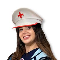 Quepe Enfermeira Adulto Branco E Vermelho
