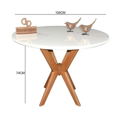 Mesa Jantar Pandora Tampo Redondo Laca Com Vidro 100cm Branco