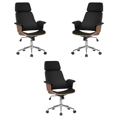 Kit 3 Cadeira de Escritório Home Office Decorativas Casemiro PU c/Regulagem de Altura Base Giratória Preto G56 - Gran Belo