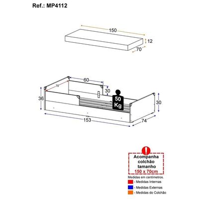 Cama Infantil Com Colchão Incluso Mp4112 Nina Multimóveis Branca Branco