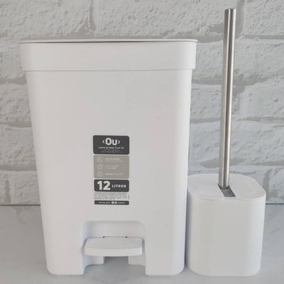 Conjunto para Banheiro Lixeira de Pedal 12L Trium e Escova Sanitária com Suporte Dual Branco OU