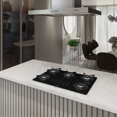 Fogão Cooktop 5 Bocas Mesa Em Vidro Preto Fogatti Esmaltado 27000201-02 Bivolt