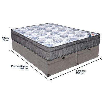 Cama Box Baú Cinza E Colchão Iso Superpocket Molas Ensacadas Queen Ortobom