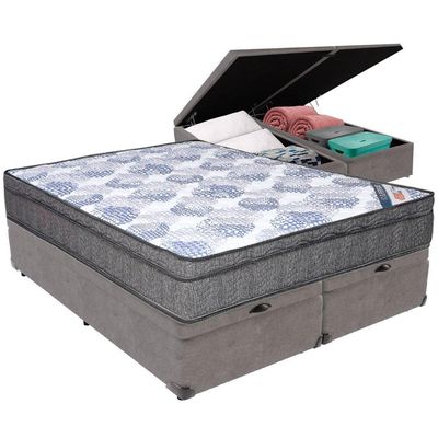 Cama Box Baú Cinza E Colchão Iso Superpocket Molas Ensacadas Queen Ortobom