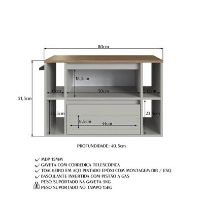 Gabinete Suspenso 80cm 4 Nichos Toalheiro Gaveta Mel Arenas BH8010MA
