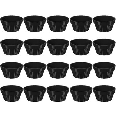 Kit 20 Ramekin 30ml Molho Maionese Shoyu Restaurante Preto Ramequim Oriental Uno Coza Canelado