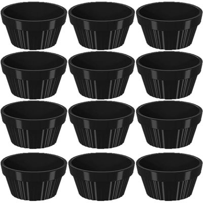 Kit 12 Ramekin 30ml Molho Maionese Shoyu Restaurante Preto Ramequim Oriental Uno Coza Canelado
