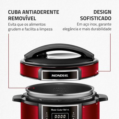 Panela de Pressão Elétrica Digital 6L Mondial Vermelho/Inox PE-60-6L-RI 220V/60HZ