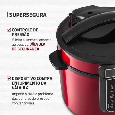 Panela de Pressão Elétrica Digital 6L Mondial Vermelho/Inox PE-60-6L-RI 220V/60HZ