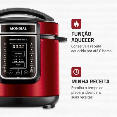 Panela de Pressão Elétrica Digital 6L Mondial Vermelho/Inox PE-60-6L-RI 220V/60HZ