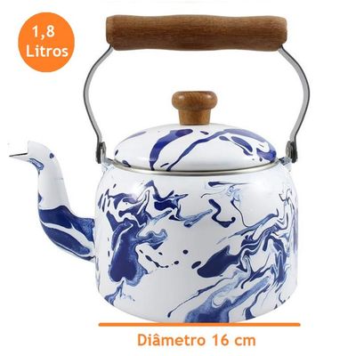 Chaleira Tradicional 16 Esmaltada Marmorizada Azul  - 1800 ml - Ewel