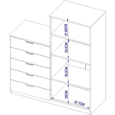 Cômoda Sapateira Roma com 2 Portas e 5 Gavetas Bartira Branco Fosco