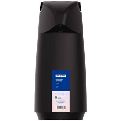 Garrafa Térmica Tramontina Exata 1L para Café Água Chá em Plástico com Ampola de Vidro Preta