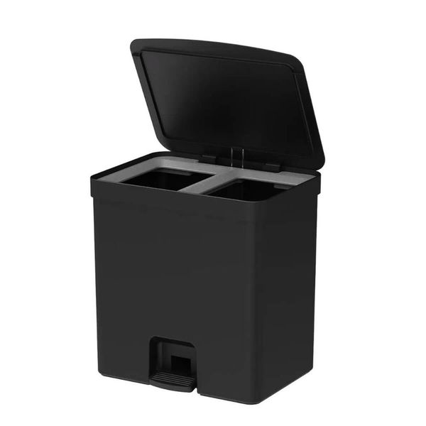 Lixeira Coleta Seletiva com Pedal para Cozinha 20L Trium Duplo Compartimento OU Preto