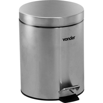 Lixeira redonda 5 litros inox cinza com escova sanitária VONDER