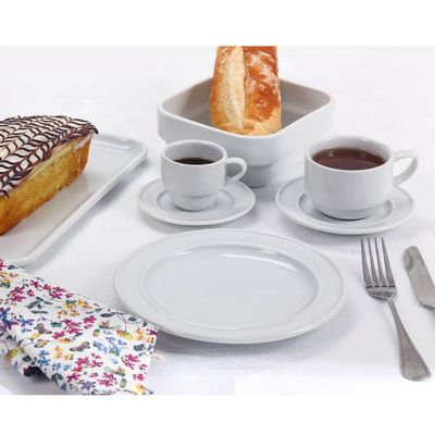 Jogo 12 Xícaras de Chá com Pires de Porcelana 215ml Classe Única Iguaçu Germer Branco
