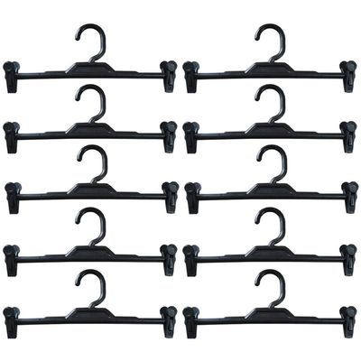 Kit 10 Cabides com Presilha Preto Plástico para Saias Bermudas Lojas Expositor
