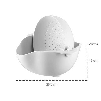 Escorredor de Alimentos Inteligente Massa Legumes Lavador de Arroz 2L Plástico Plasvale Branco