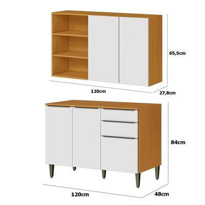 Conjunto Armário Aéreo E Balcão 120cm 100% Mdf Luna Cinamomo/branco