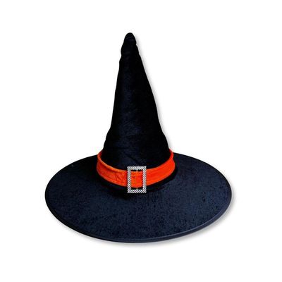 Chapéu De Bruxa Preto Com Fecho E Faixa Laranja Veludo