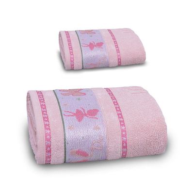Jogo De Toalha De Banho Infantil 2 Peças Soft Kids Com Lavabo Appel Rosa Fita - Bailarina