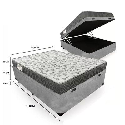 Cama Box Baú Casal Suede + Colchão De Espuma D33 - Sereneprime - 138cm Cor:cinza