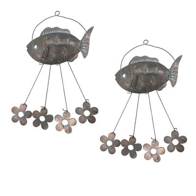 Sino Dos Ventos Peixe Flores Kit 2 Unidades Jardim Quintal Decoraçao Varanda Enfeite Ambiente Externo