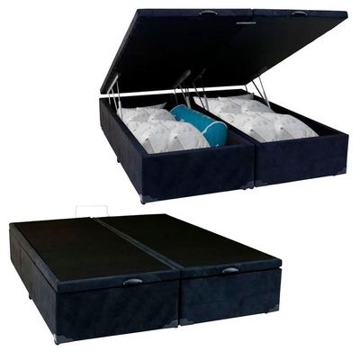 Cama Box Baú Casal Bipartido Suede Serene Preto 138x188x44