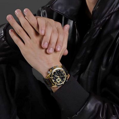 Relógio Masculino De Exibição Dupla Esportivo Militar De Quartzo Impermeavel 3atm À Prova Da Água Preto Dourado