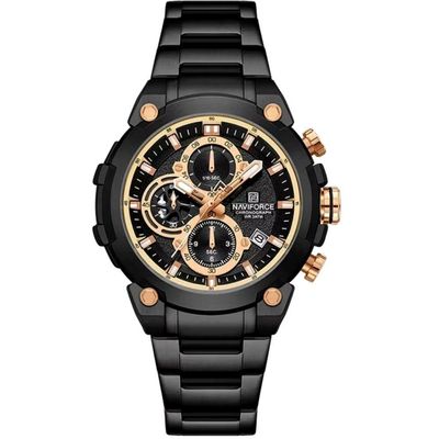 Relógio Masculino Quartzo Com Cronógrafo Esportivo Impermeavel Em Aço Inoxidável Preto Rose