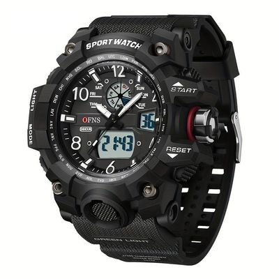 Relógio Esportivo Masculino Ofns S3169 Dupla Exibição Preto E Branco