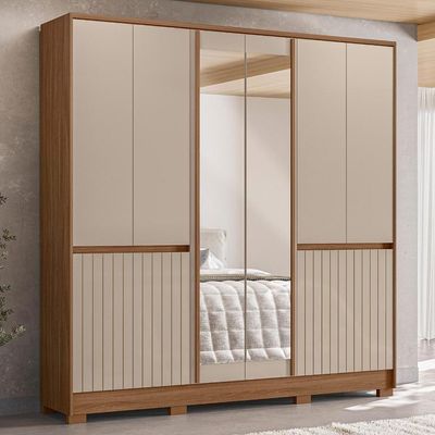 Guarda Roupa Casal Alasca 10 Portas Carvalho Fendi Com Espelho Moval Carvalho Fendi
