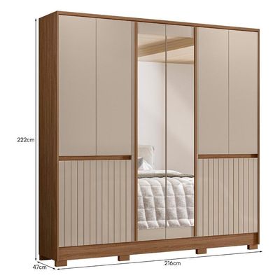 Guarda Roupa Casal Alasca 10 Portas Carvalho Fendi Com Espelho Moval Carvalho Fendi