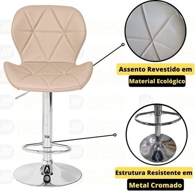 Kit 08 Banquetas Slim Estofada Giratória Com Regulagem De Altura - Nude