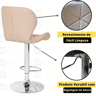 Kit 08 Banquetas Slim Estofada Giratória Com Regulagem De Altura - Nude