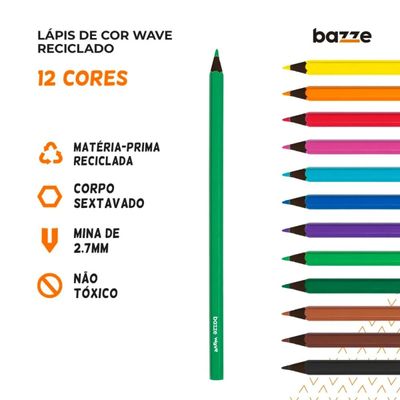 Lápis De Cor Wave Reciclado 12 cores - Bazze