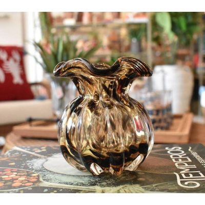 Vaso De Vidro Italy Marrom Preto 10x11 cm - Lyor