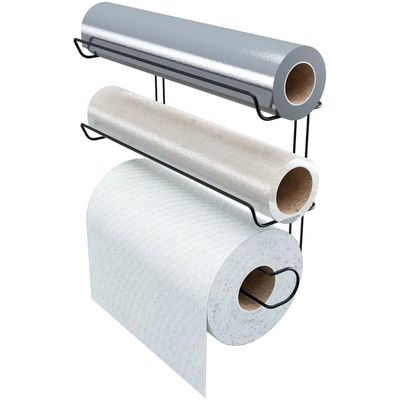 Suporte Rolos Porta Papel Toalha Alumínio PVC Plástico Filme de Parede Preto Stolf